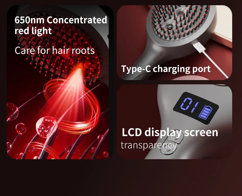 Handheld Vibration Micro-current EMS Head Massage Wireless Red light Drug Spray Massage Comb Head Fatigue Anti-hair Loss Massage