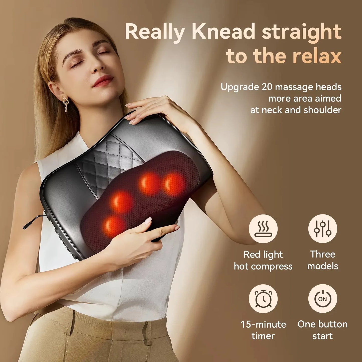 Back Massager for Deep Tissue Shiatsu Lower Neck Massager with Heat 3D Kneading Massage Pillow for Shoulder Legs Gifts for Mom D