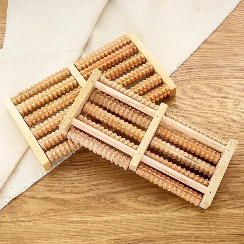 Wooden 6 Row Foot Massager Pain Stress Relief Shiatsu Roller Foot Care Massager Roller Heath Therapy Relax Massage Massager Tool