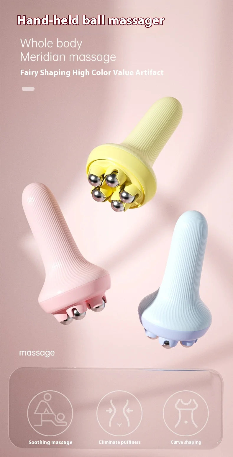 Handheld portable abdominal and leg unblocking meridian roller massage tool,360 ° rotating magnetic bead motion shaping massager