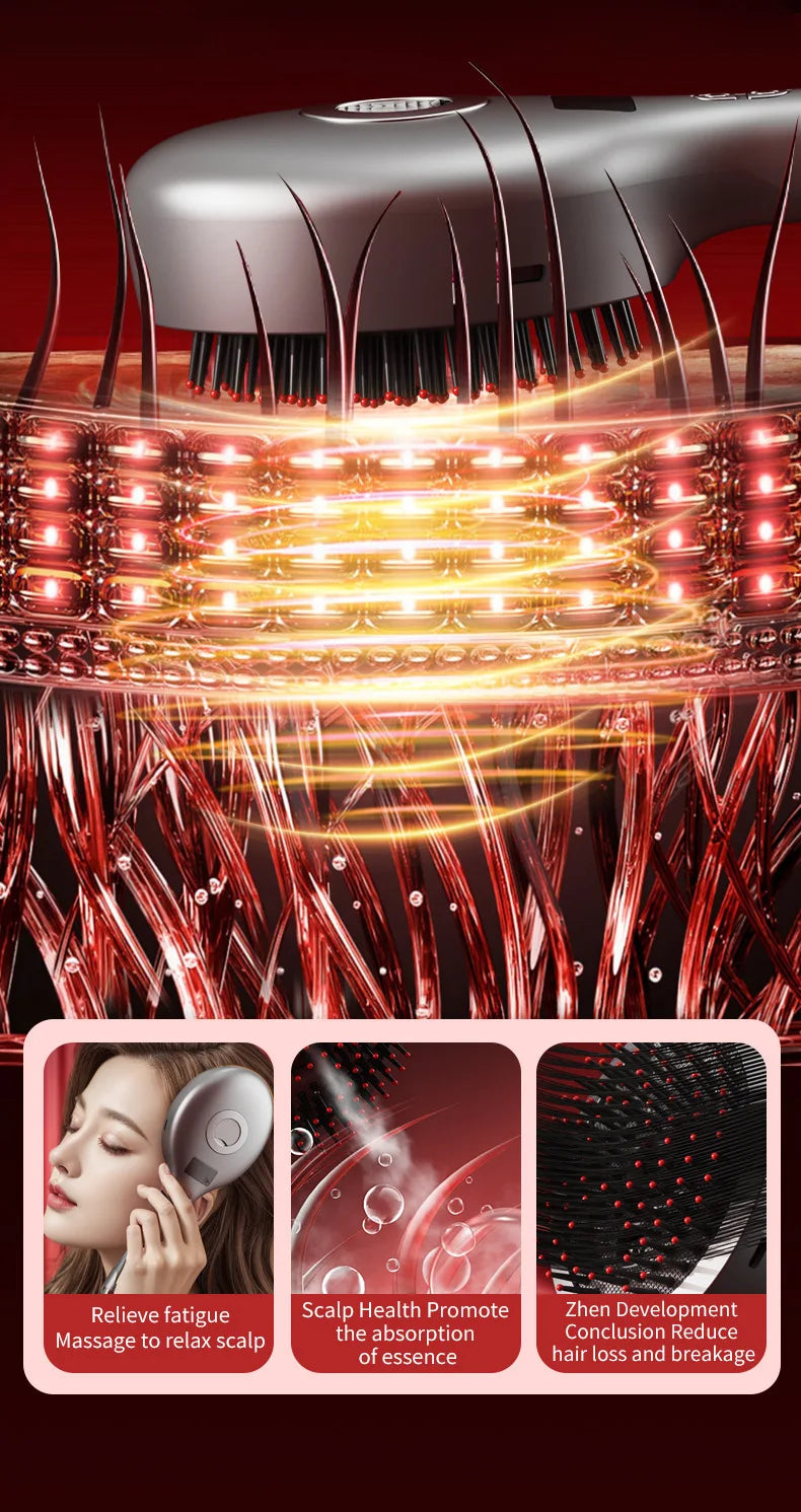 Handheld Vibration Micro-current EMS Head Massage Wireless Red light Drug Spray Massage Comb Head Fatigue Anti-hair Loss Massage