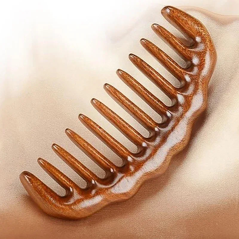 Natural Sandalwood Comb Solid Wood Carving Comb Anti-Static Beard Comb Handicraft Hair Styling Wide Tooth and Narrow Tooth Gifts