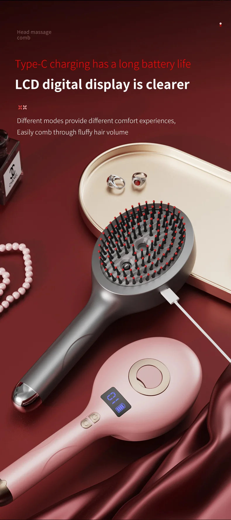 Handheld Vibration Micro-current EMS Head Massage Wireless Red light Drug Spray Massage Comb Head Fatigue Anti-hair Loss Massage