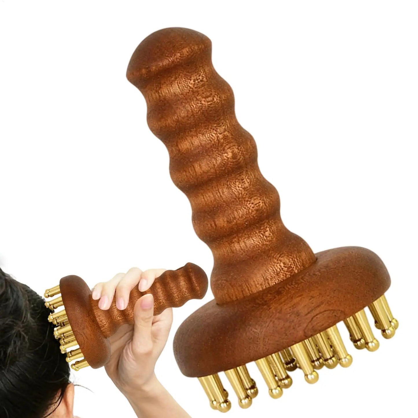 Massage Comb  SPA Gua Sha Tool Copper Head Massage Gua Sha Comb Long Wooden Handle Sturdy Meridian Point Massager Brush