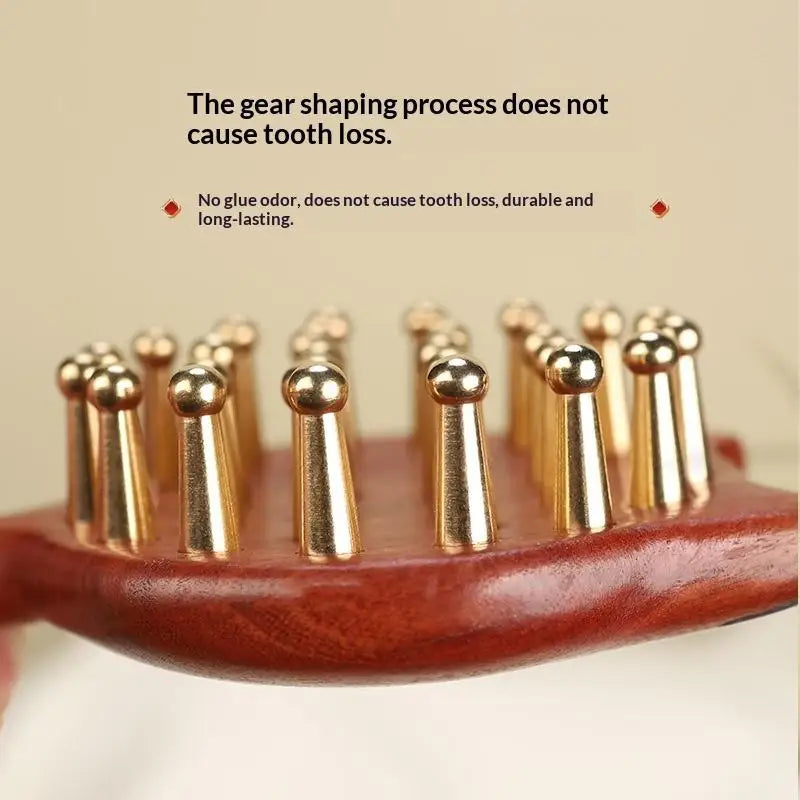 Durable Kitten Shape SPA Gua Sha Tool Brass Head Sandalwood Massage Comb Long Wooden Handle Sturdy Meridian Point Massager Brush