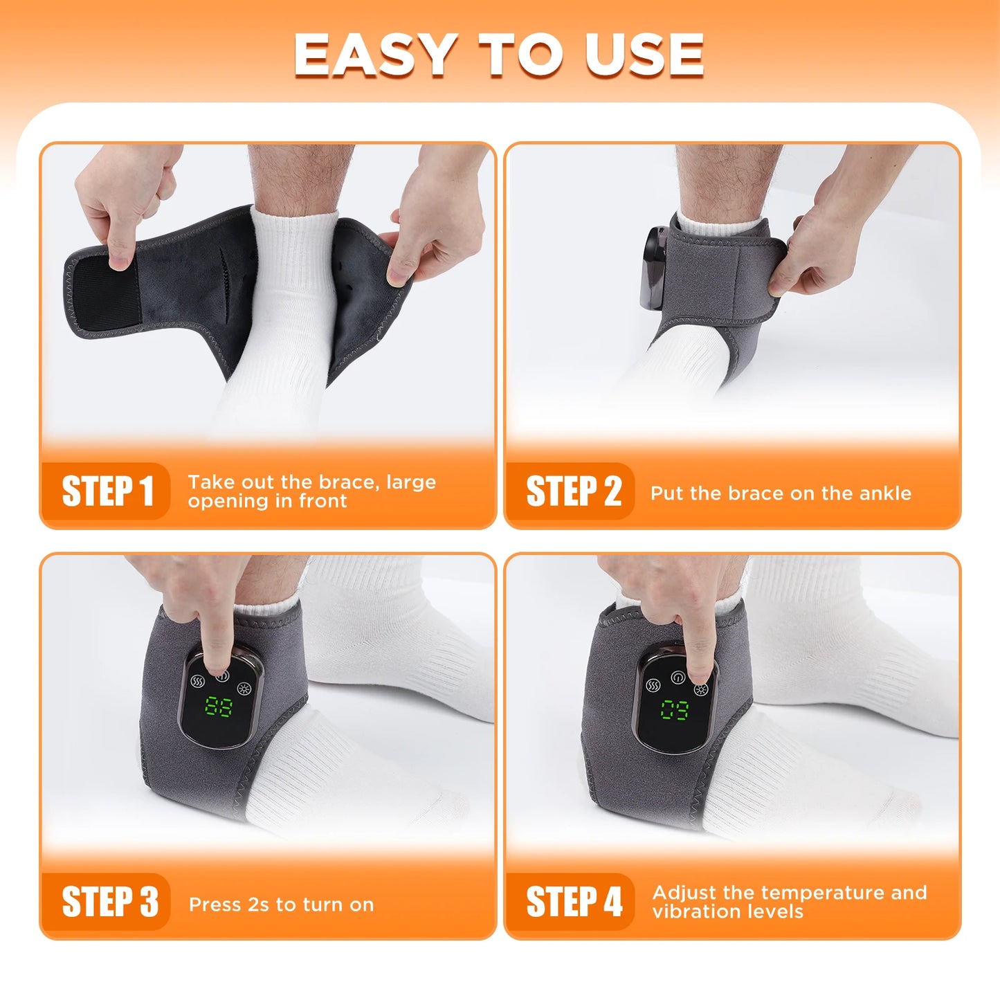 Electric Ankle Massager Air Bag Compression 3 Levels Vibration 5-speed intensity mode 45-65°C Heating Pad