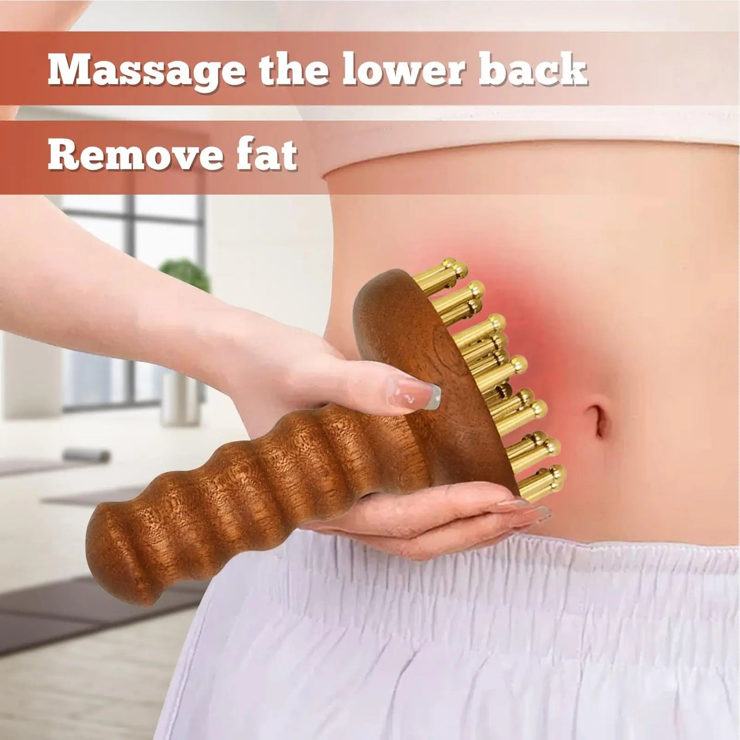 Massage Comb  SPA Gua Sha Tool Copper Head Massage Gua Sha Comb Long Wooden Handle Sturdy Meridian Point Massager Brush