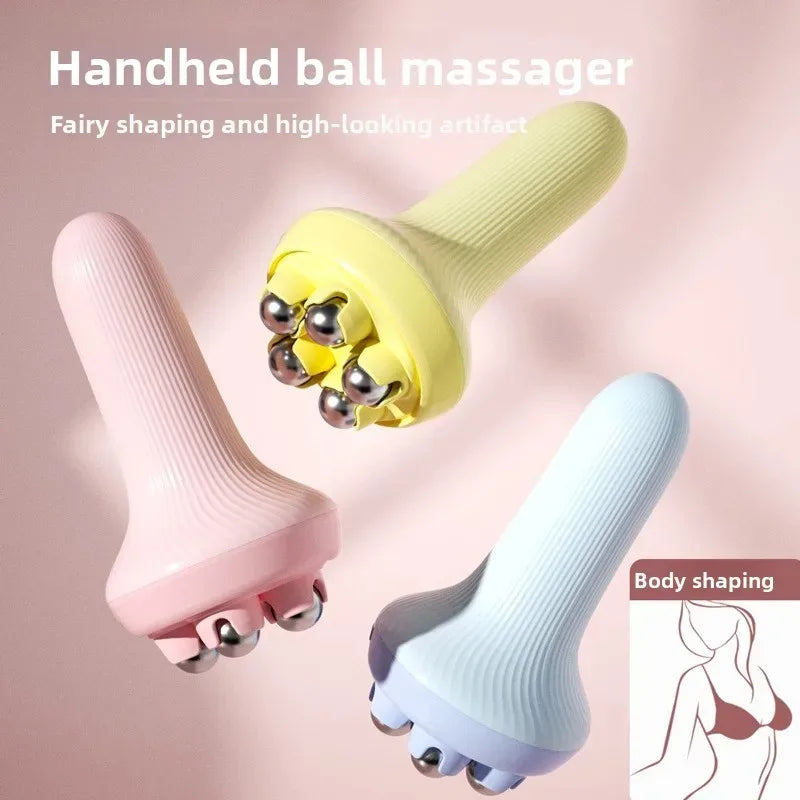 Handheld portable abdominal and leg unblocking meridian roller massage tool,360 ° rotating magnetic bead motion shaping massager