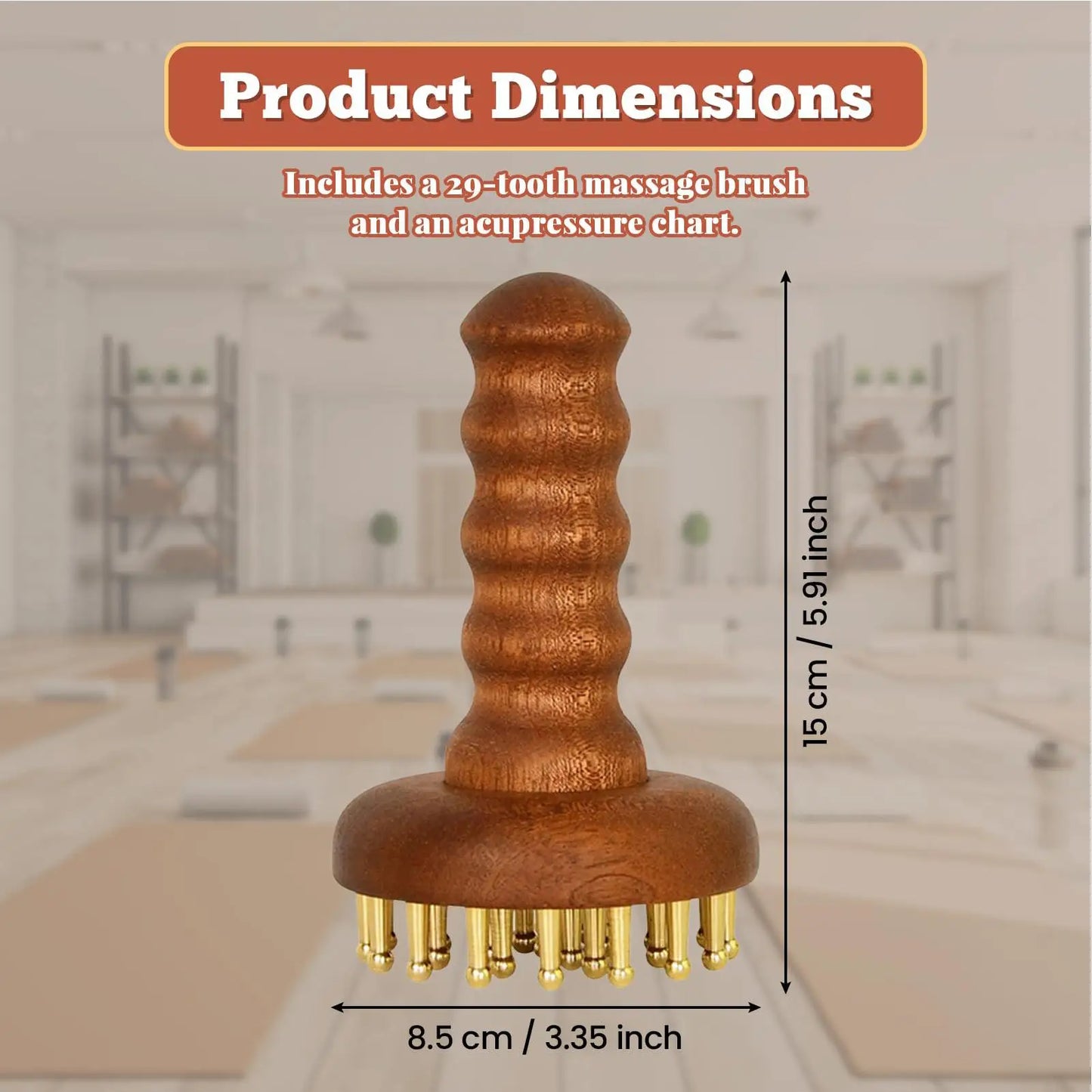 Massage Comb  SPA Gua Sha Tool Copper Head Massage Gua Sha Comb Long Wooden Handle Sturdy Meridian Point Massager Brush