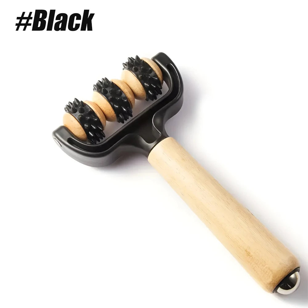 1pcs Wooden 3 Wheeled Handheld Massage Roller Tool, Ergonomic Design, Lightweight and Compact for Home,Office,or Travel,All Ages