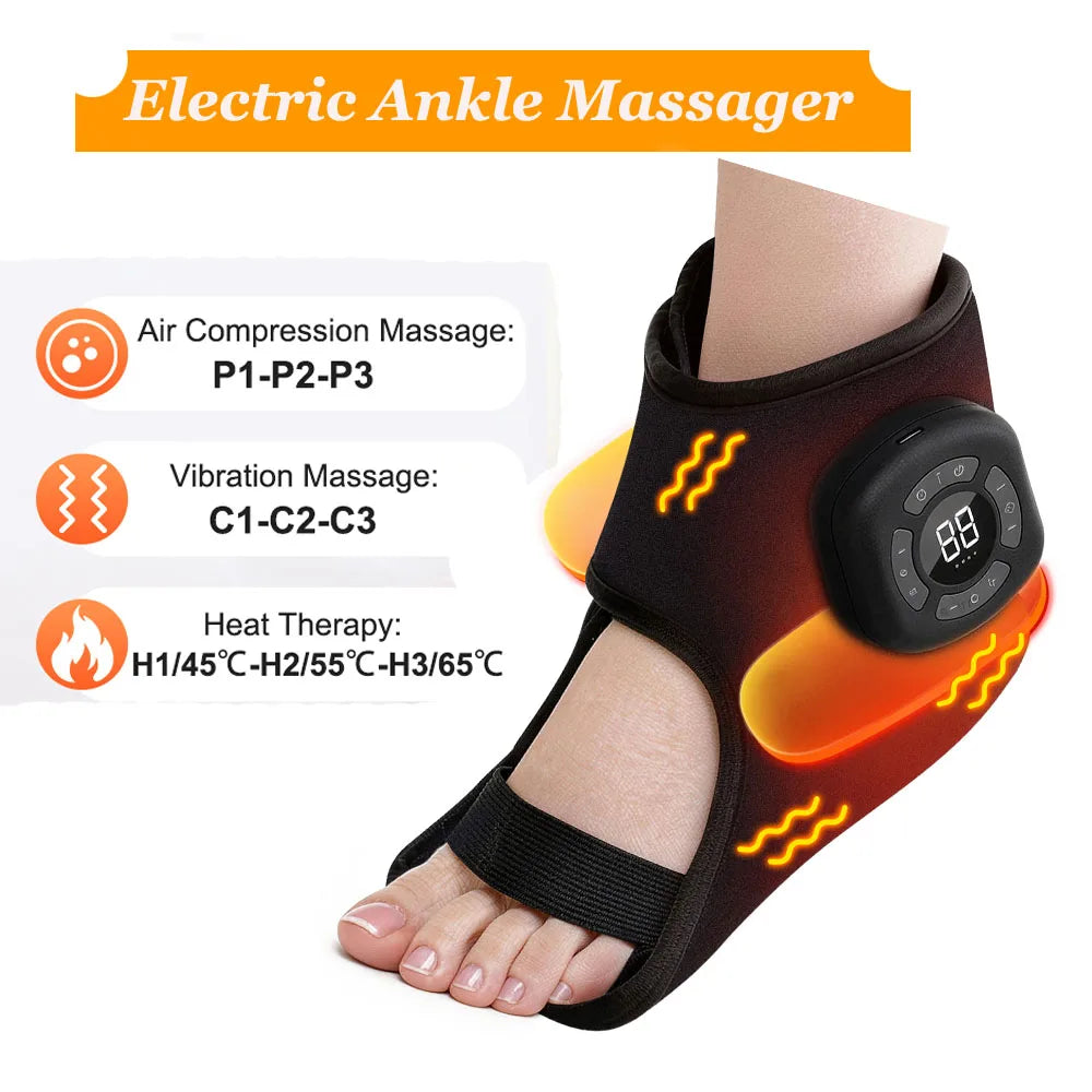 Electric Ankle Massager Air Bag Compression 3 Levels Vibration 5-speed intensity mode 45-65°C Heating Pad