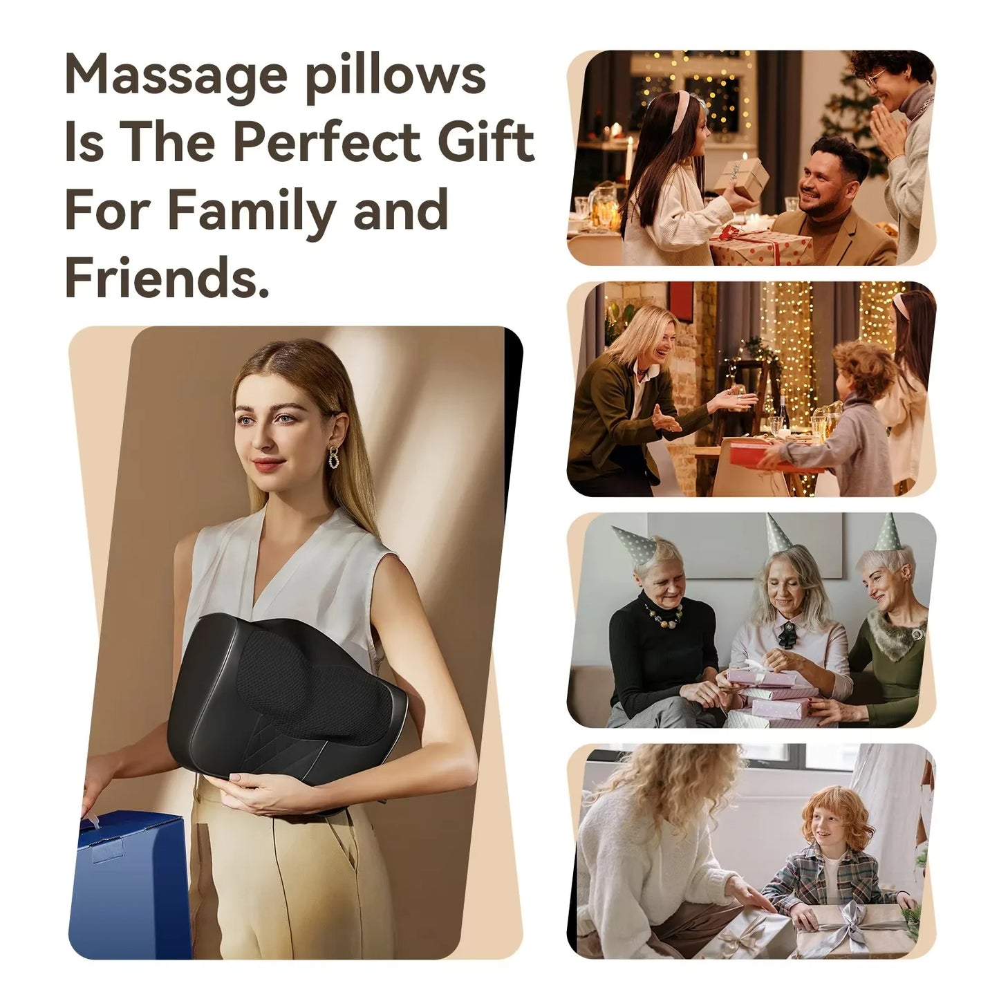 Back Massager for Deep Tissue Shiatsu Lower Neck Massager with Heat 3D Kneading Massage Pillow for Shoulder Legs Gifts for Mom D