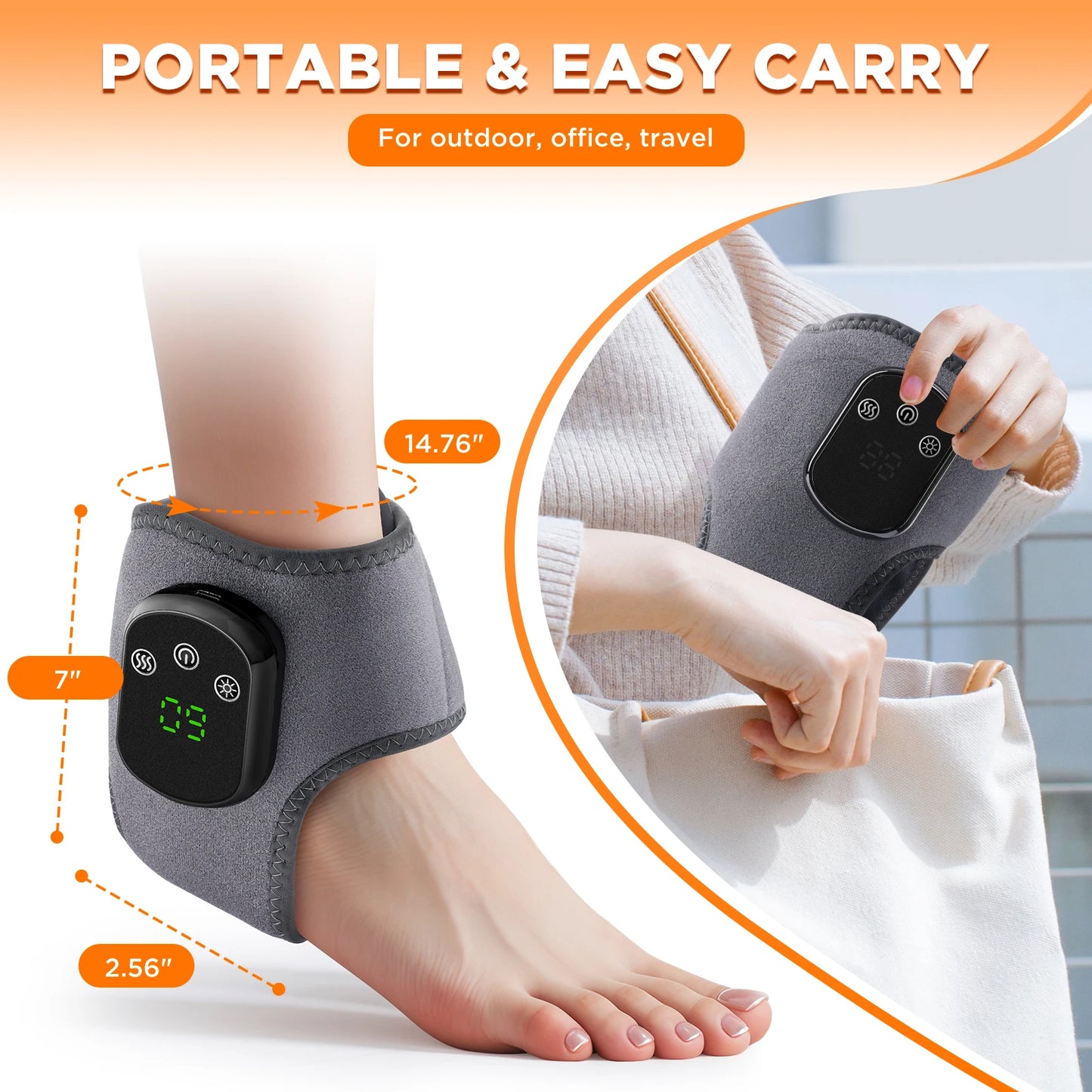 Electric Ankle Massager Air Bag Compression 3 Levels Vibration 5-speed intensity mode 45-65°C Heating Pad