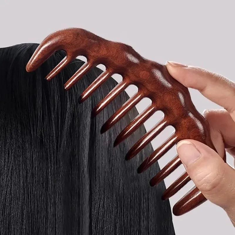 Natural Sandalwood Comb Solid Wood Carving Comb Anti-Static Beard Comb Handicraft Hair Styling Wide Tooth and Narrow Tooth Gifts