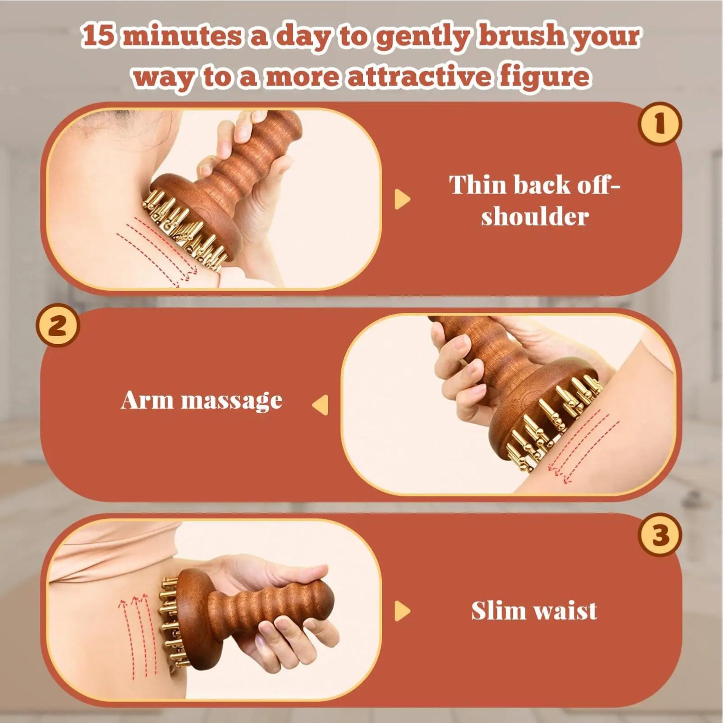 Massage Comb  SPA Gua Sha Tool Copper Head Massage Gua Sha Comb Long Wooden Handle Sturdy Meridian Point Massager Brush
