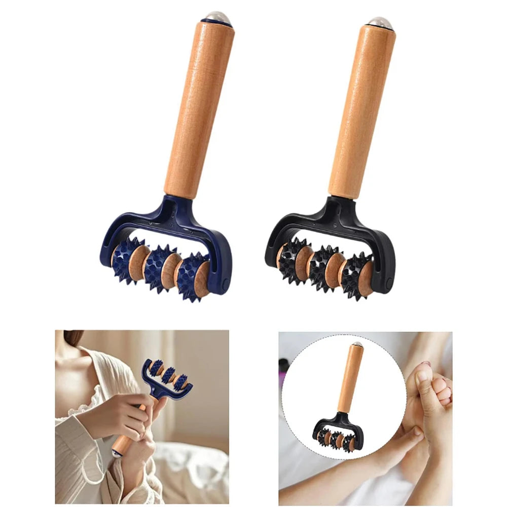 1pcs Wooden 3 Wheeled Handheld Massage Roller Tool, Ergonomic Design, Lightweight and Compact for Home,Office,or Travel,All Ages