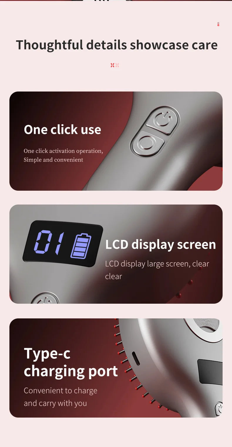 Handheld Vibration Micro-current EMS Head Massage Wireless Red light Drug Spray Massage Comb Head Fatigue Anti-hair Loss Massage