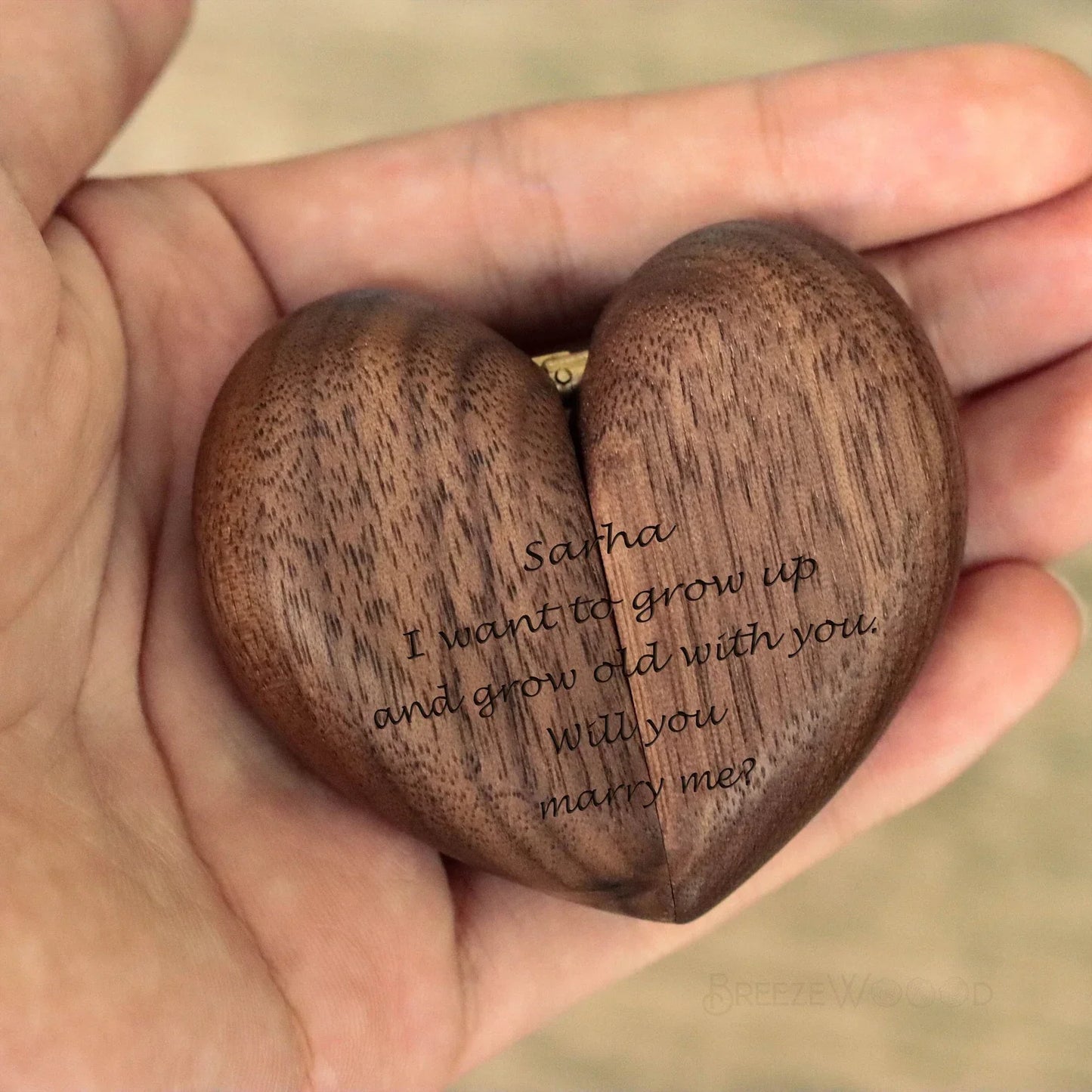 Romantic Heart - Shaped Wooden Wedding Ring Proposal Box,  Customizable for Weddings, Unique Jewelry Holder Gift