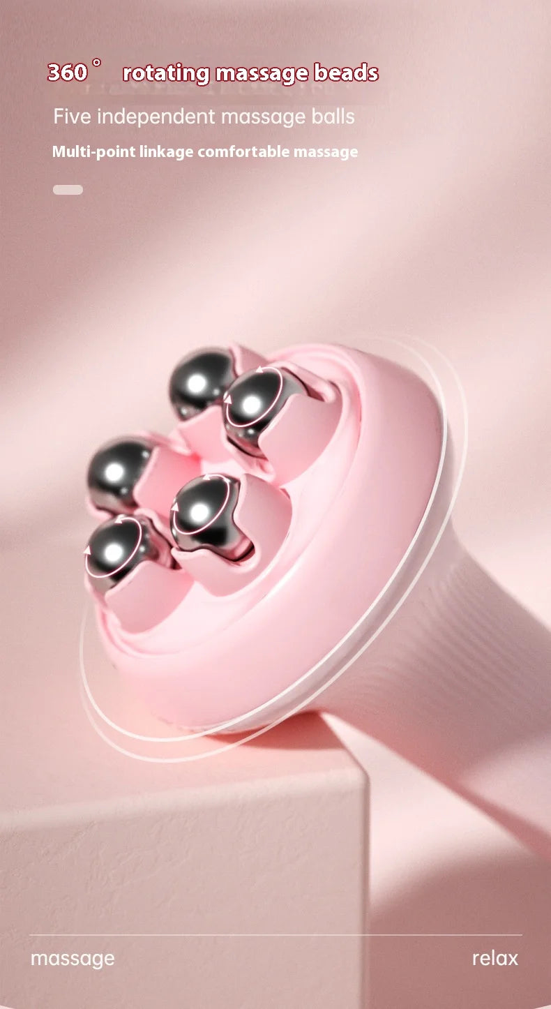 Handheld portable abdominal and leg unblocking meridian roller massage tool,360 ° rotating magnetic bead motion shaping massager