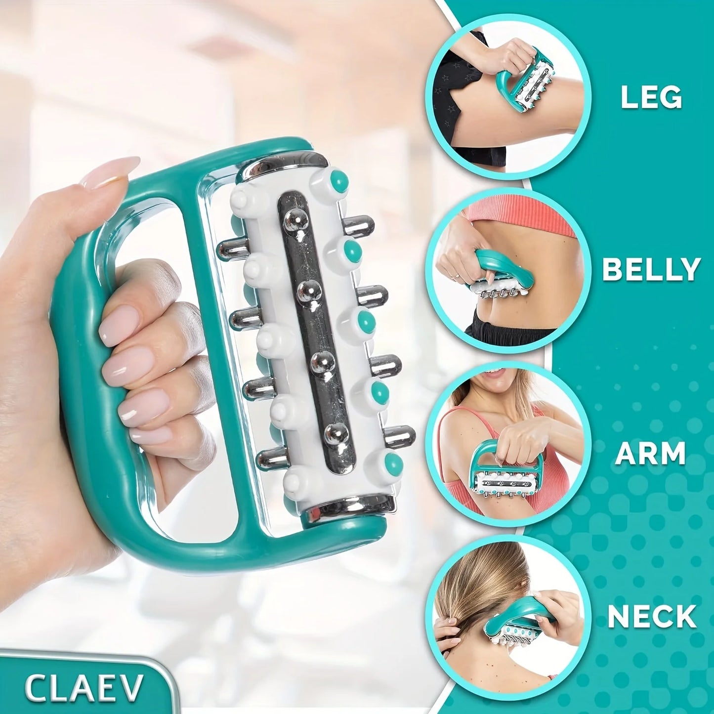 Multifunctional Handheld Cellulite Massager Deep Tissue Roller for Legs Arms Belly Neck Portable Full-Body Muscle Relief Tool