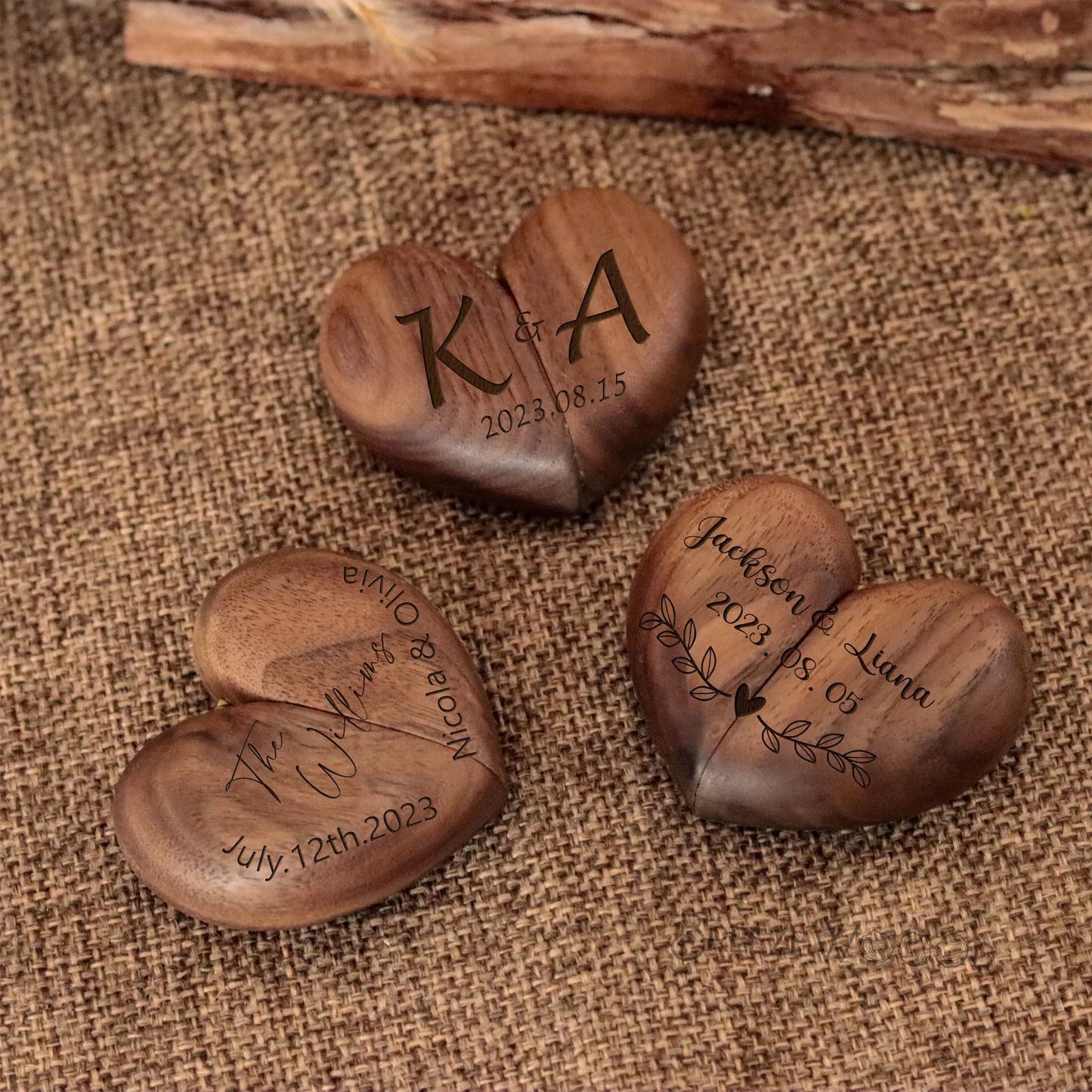 Romantic Heart - Shaped Wooden Wedding Ring Proposal Box,  Customizable for Weddings, Unique Jewelry Holder Gift