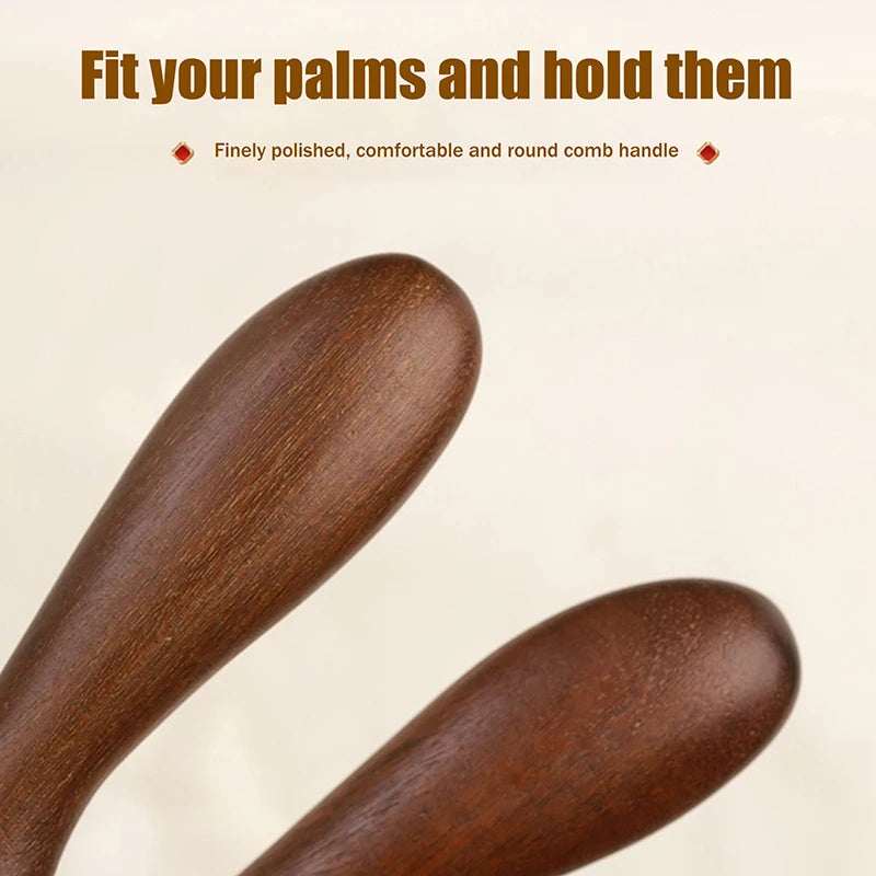 10-Teeth Long Handle Golden Sandalwood Scraping Gua Sha Copper & Wood Massage Comb For Head Meridian Therapy And Relaxation