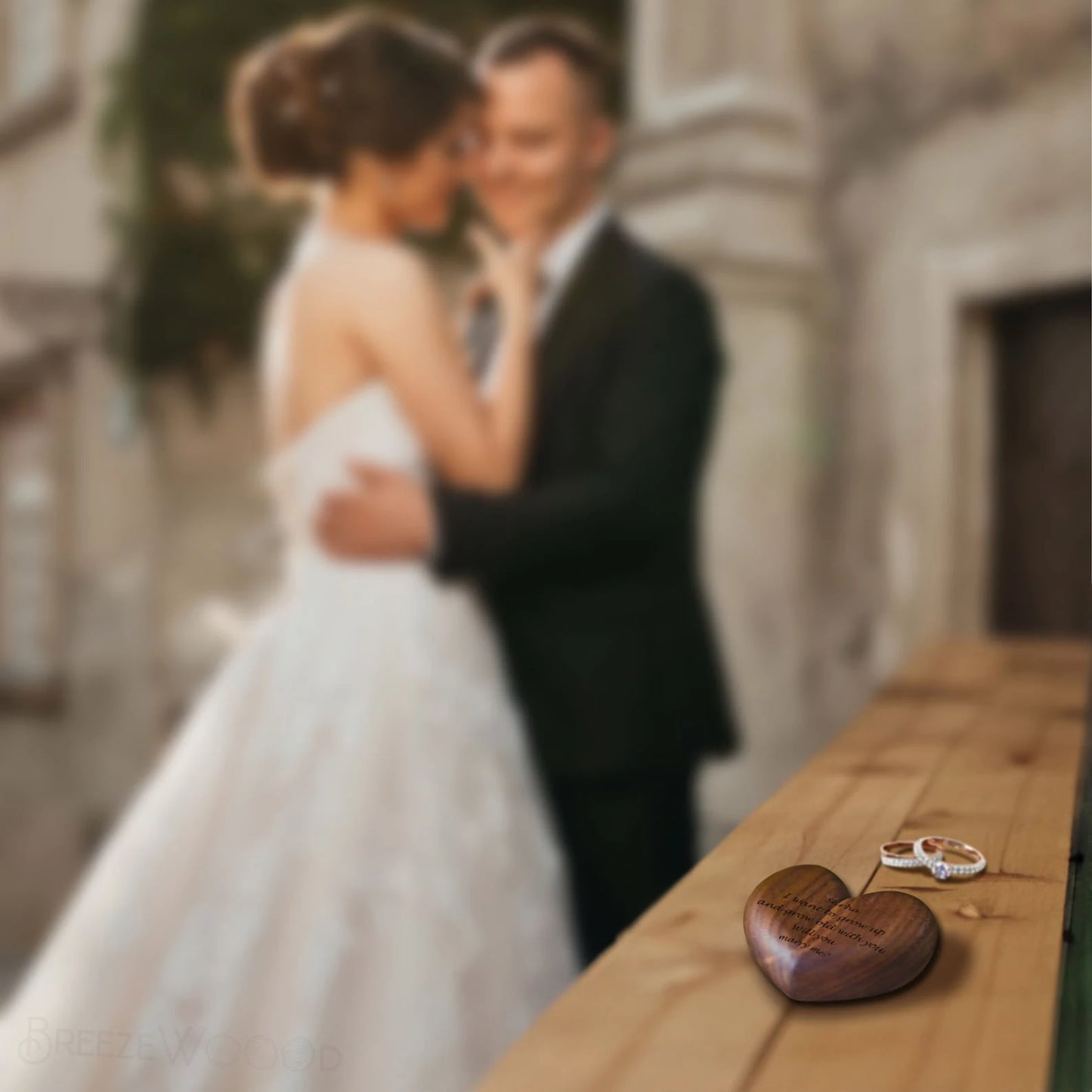 Romantic Heart - Shaped Wooden Wedding Ring Proposal Box,  Customizable for Weddings, Unique Jewelry Holder Gift