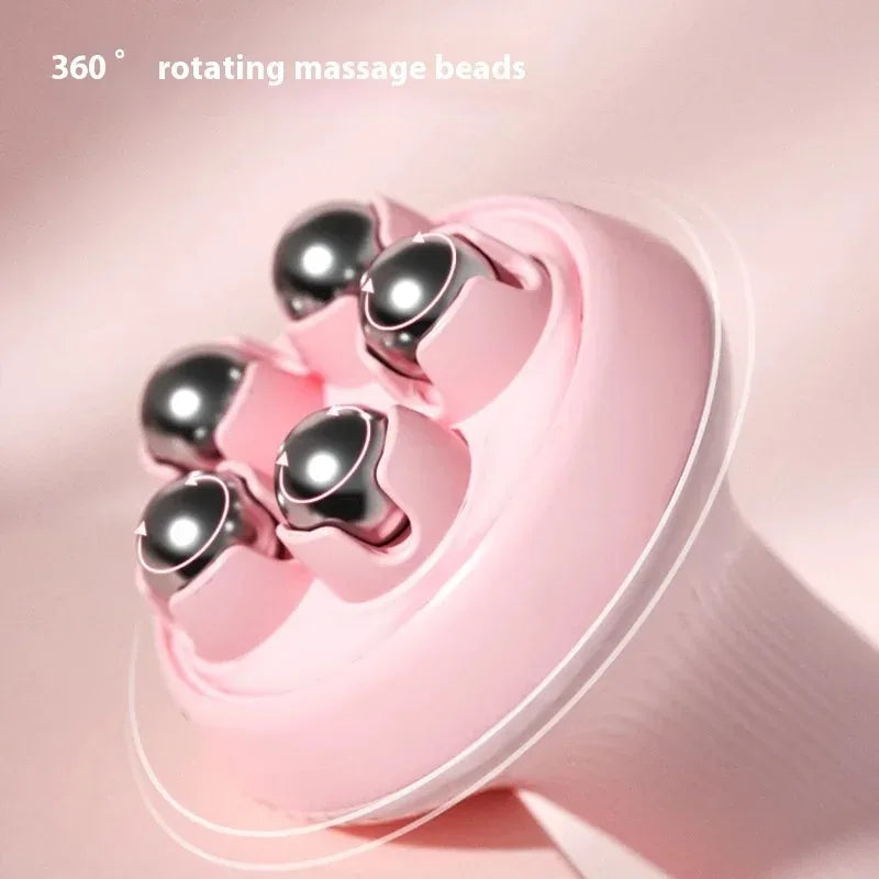 Handheld portable abdominal and leg unblocking meridian roller massage tool,360 ° rotating magnetic bead motion shaping massager