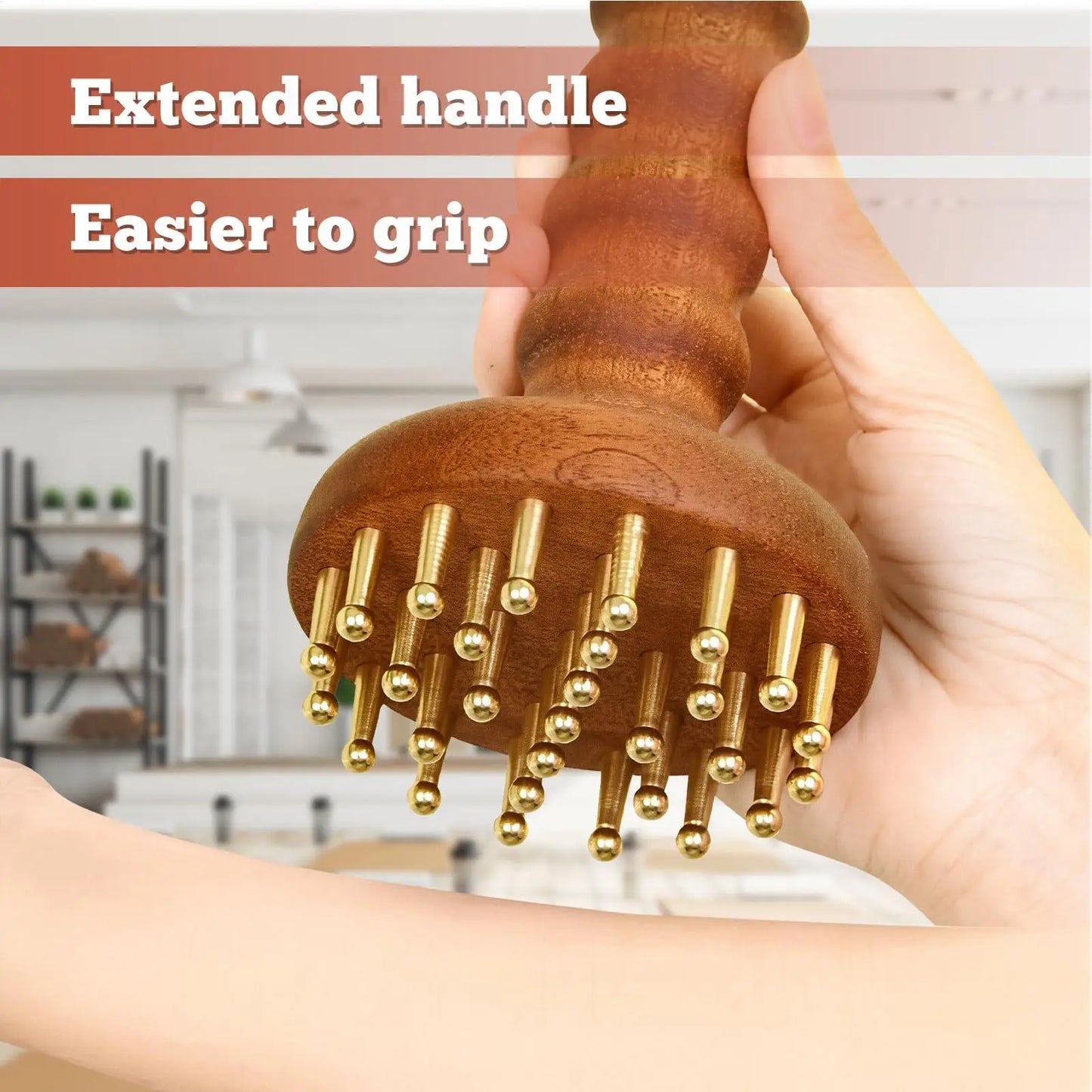Massage Comb  SPA Gua Sha Tool Copper Head Massage Gua Sha Comb Long Wooden Handle Sturdy Meridian Point Massager Brush