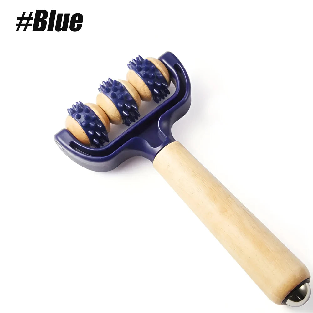 1pcs Wooden 3 Wheeled Handheld Massage Roller Tool, Ergonomic Design, Lightweight and Compact for Home,Office,or Travel,All Ages