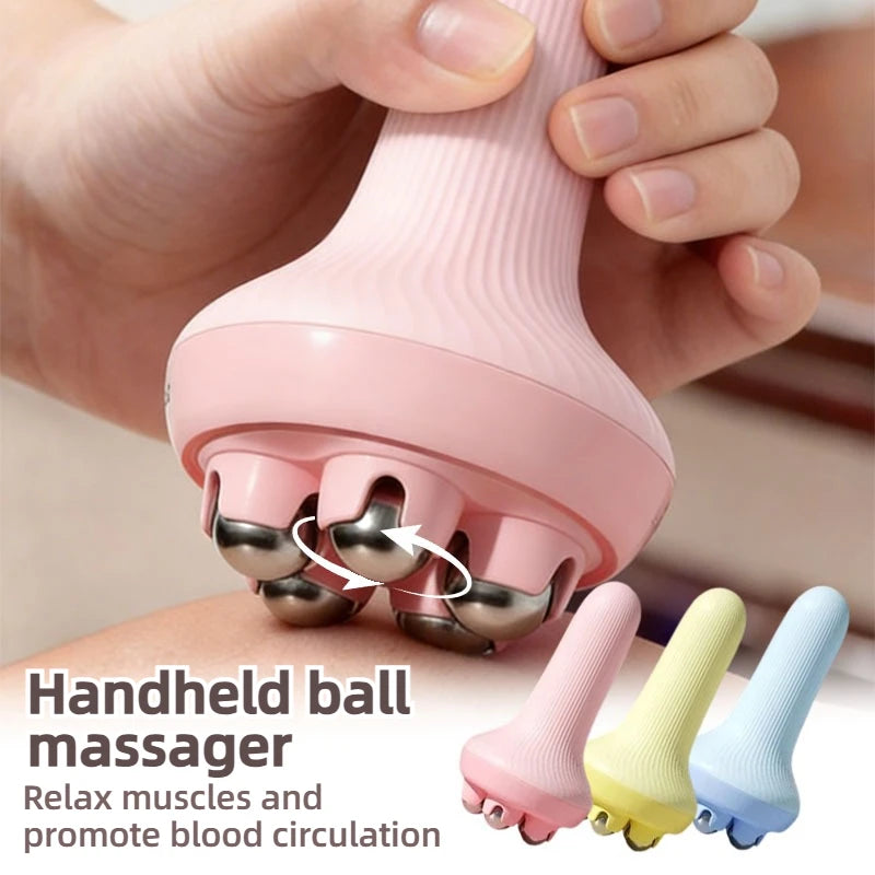 Handheld portable abdominal and leg unblocking meridian roller massage tool,360 ° rotating magnetic bead motion shaping massager
