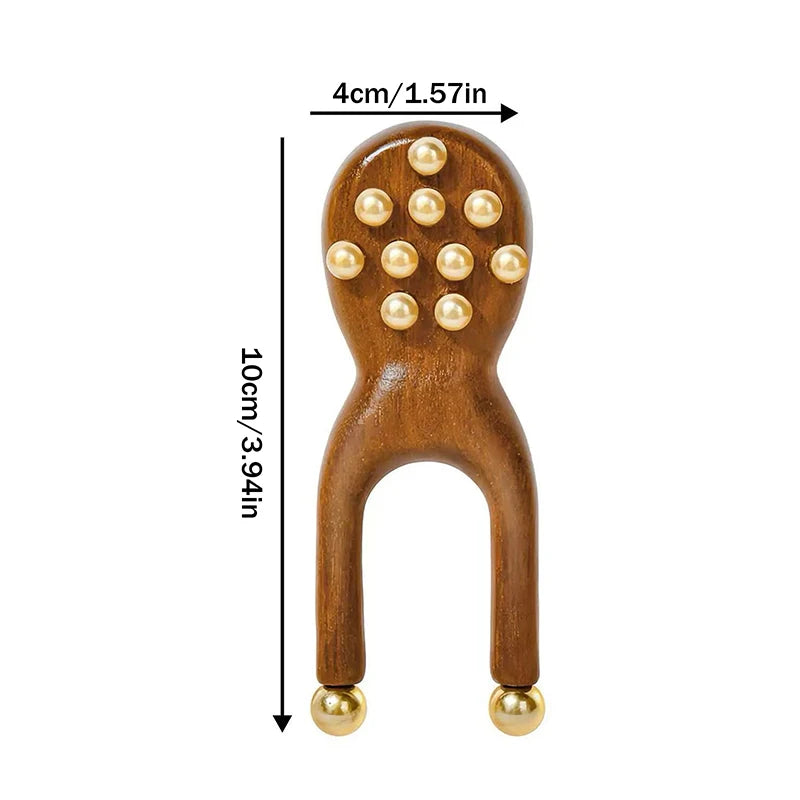 Durable Kitten Shape SPA Gua Sha Tool Brass Head Sandalwood Massage Comb Long Wooden Handle Sturdy Meridian Point Massager Brush
