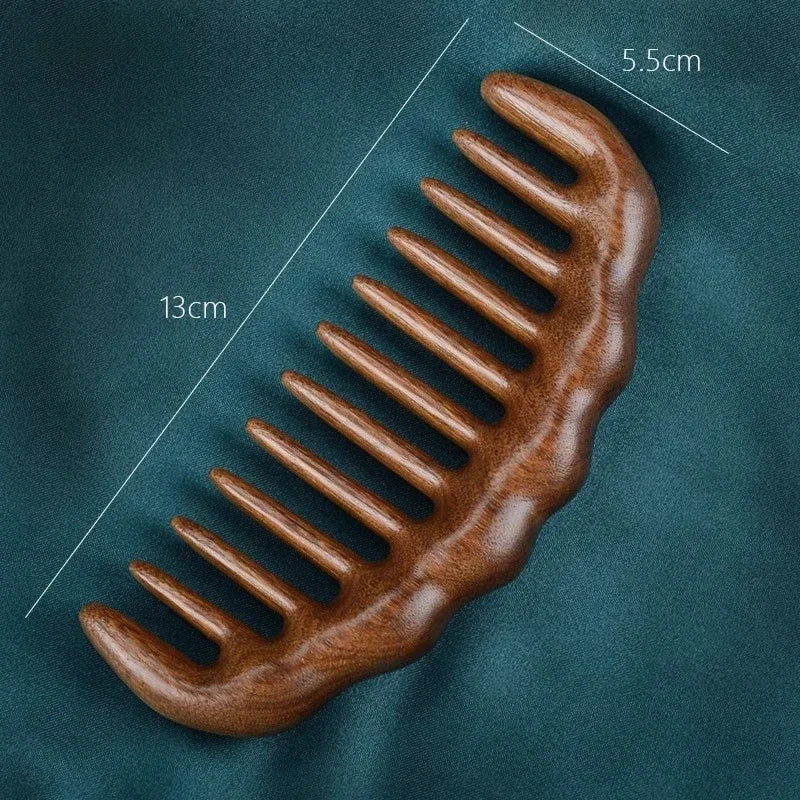 Natural Sandalwood Comb Solid Wood Carving Comb Anti-Static Beard Comb Handicraft Hair Styling Wide Tooth and Narrow Tooth Gifts