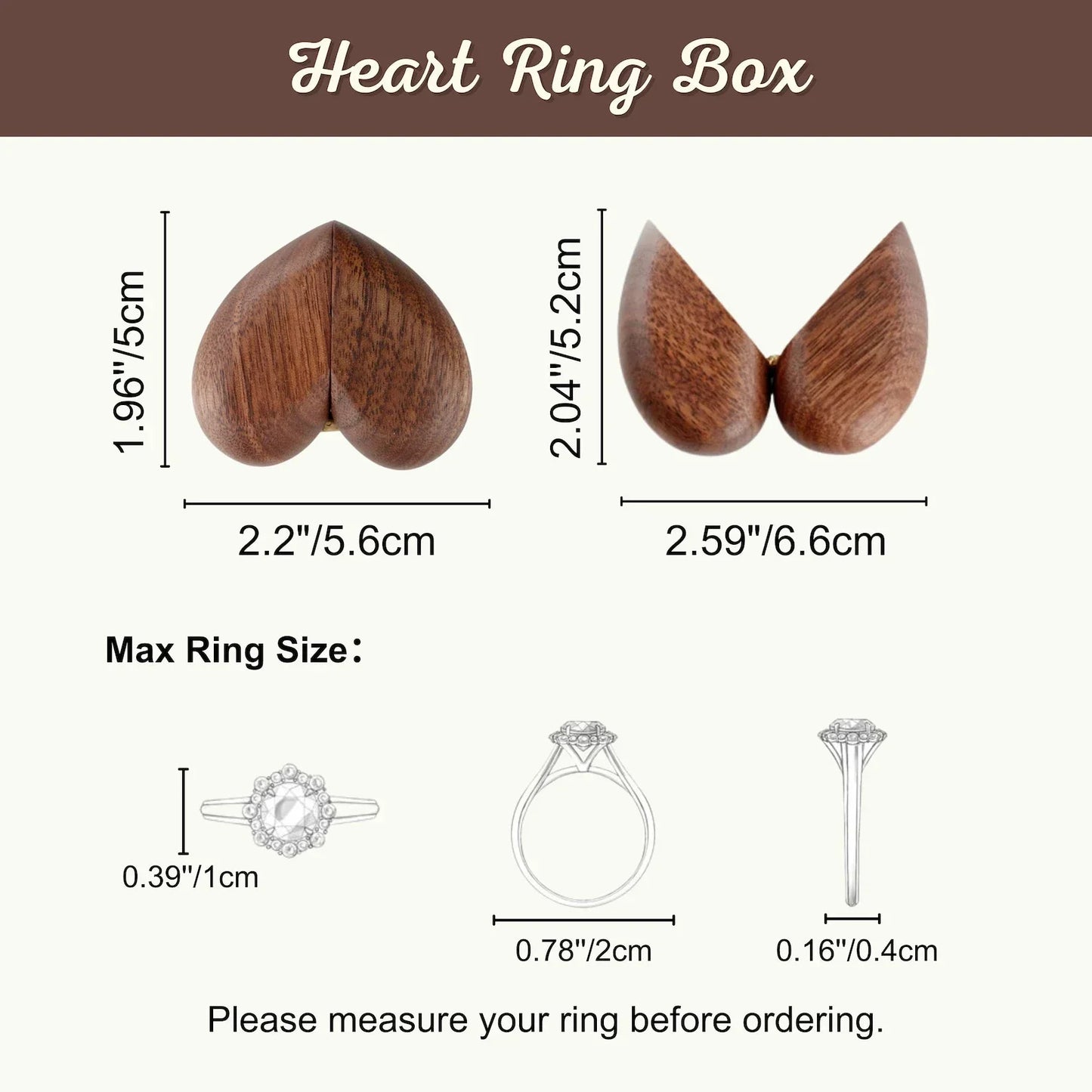 Romantic Heart - Shaped Wooden Wedding Ring Proposal Box,  Customizable for Weddings, Unique Jewelry Holder Gift