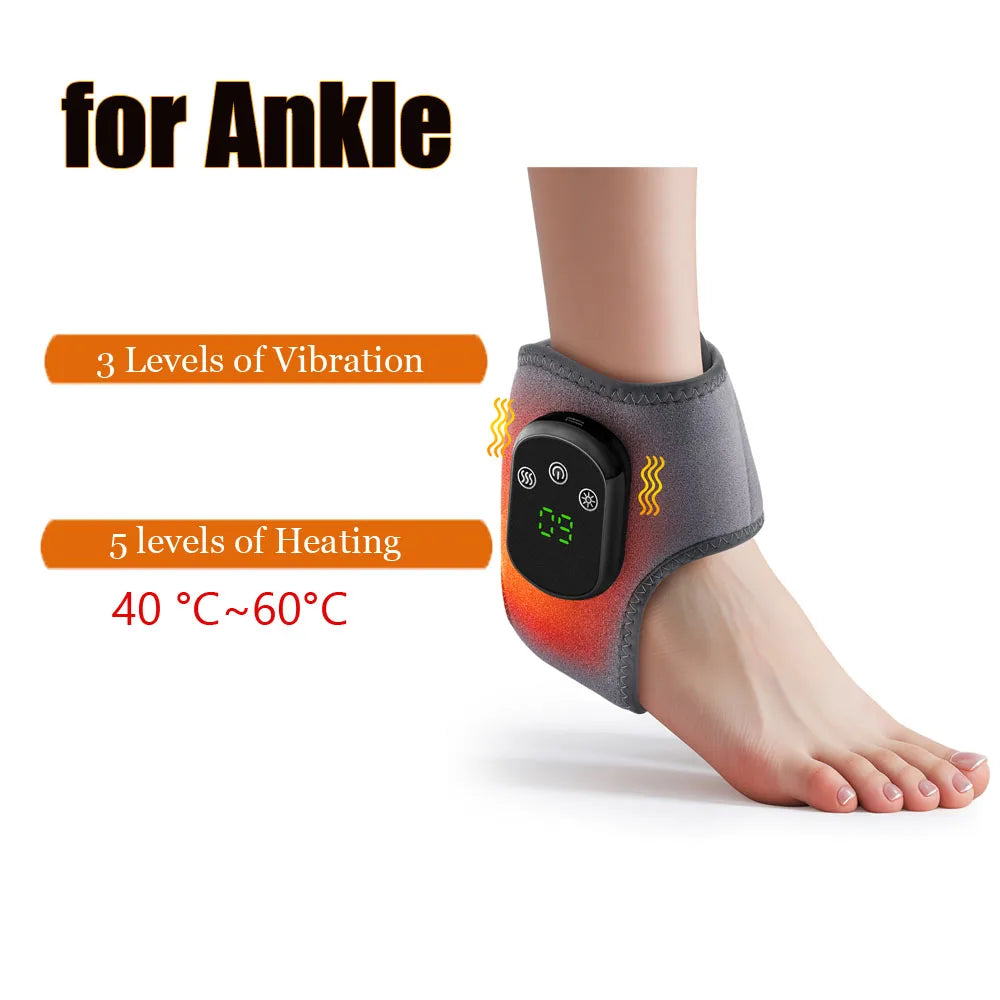 Electric Ankle Massager Air Bag Compression 3 Levels Vibration 5-speed intensity mode 45-65°C Heating Pad