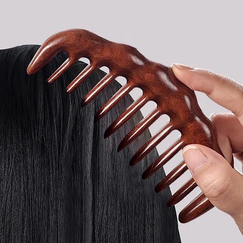 Natural Sandalwood Comb Solid Wood Carving Comb Anti-Static Beard Comb Handicraft Hair Styling Wide Tooth and Narrow Tooth Gifts