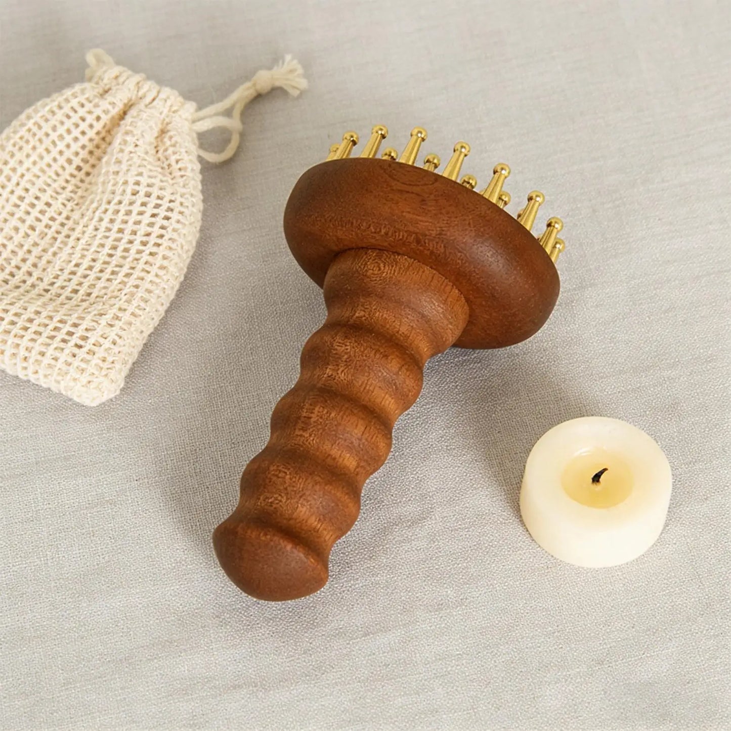 Massage Comb  SPA Gua Sha Tool Copper Head Massage Gua Sha Comb Long Wooden Handle Sturdy Meridian Point Massager Brush