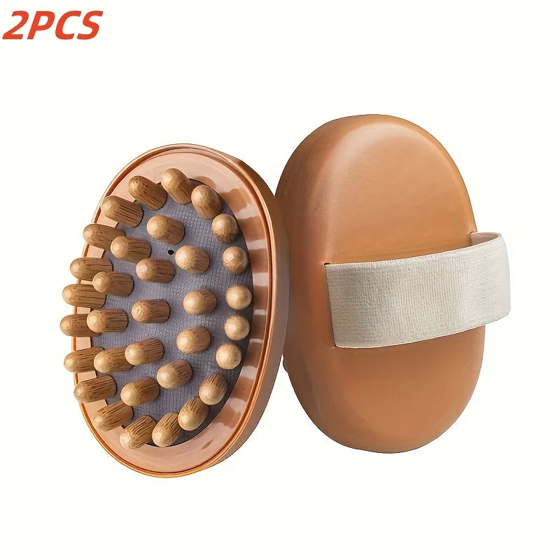 1pc 2pcs Natural Wooden Anti Massager Wooden Handheld Massager Body Brush Muscle Relaxation Sauna SPA Head Massage Brush.