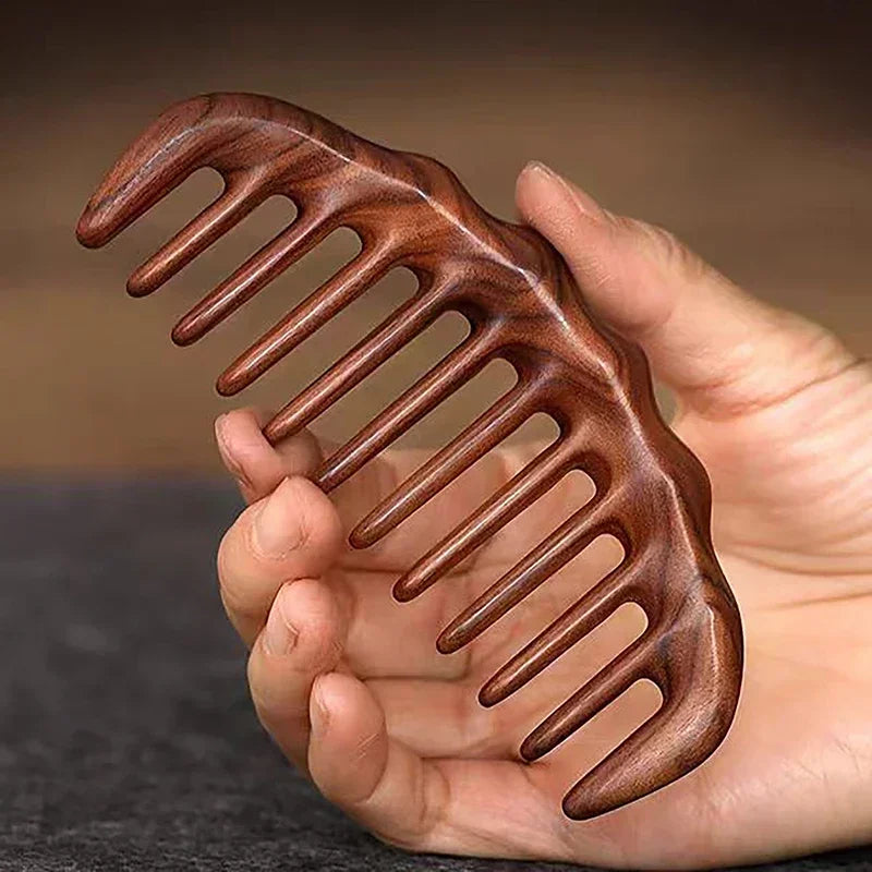 Natural Sandalwood Comb Solid Wood Carving Comb Anti-Static Beard Comb Handicraft Hair Styling Wide Tooth and Narrow Tooth Gifts