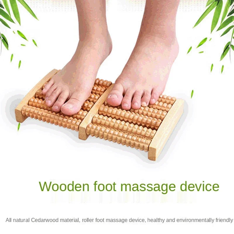 Wooden 6 Row Foot Massager Pain Stress Relief Shiatsu Roller Foot Care Massager Roller Heath Therapy Relax Massage Massager Tool