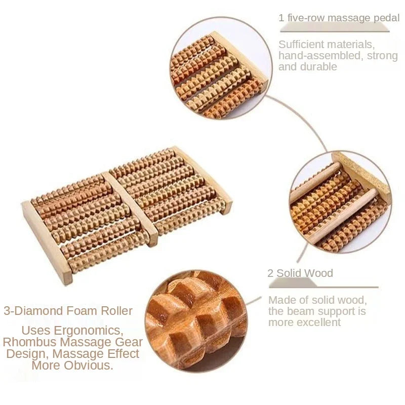 Wooden 6 Row Foot Massager Pain Stress Relief Shiatsu Roller Foot Care Massager Roller Heath Therapy Relax Massage Massager Tool