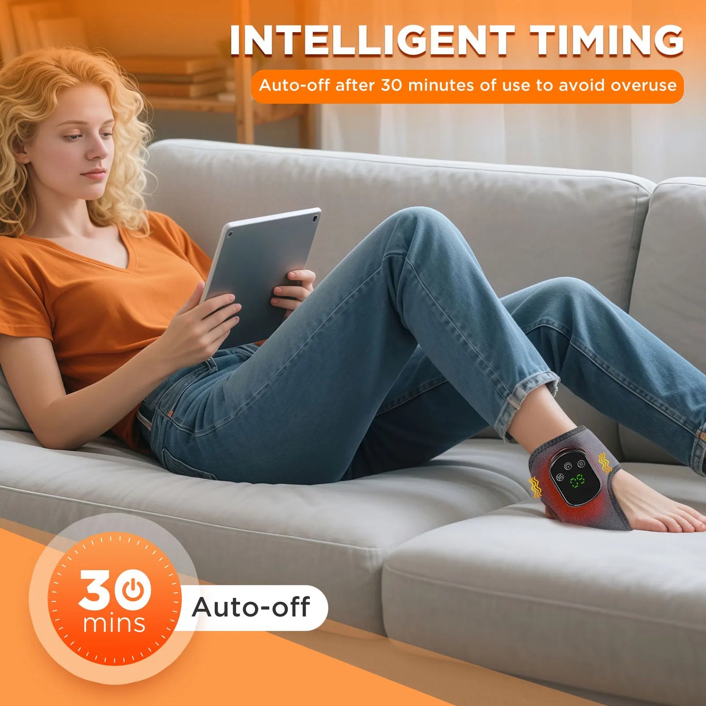 Electric Ankle Massager Air Bag Compression 3 Levels Vibration 5-speed intensity mode 45-65°C Heating Pad