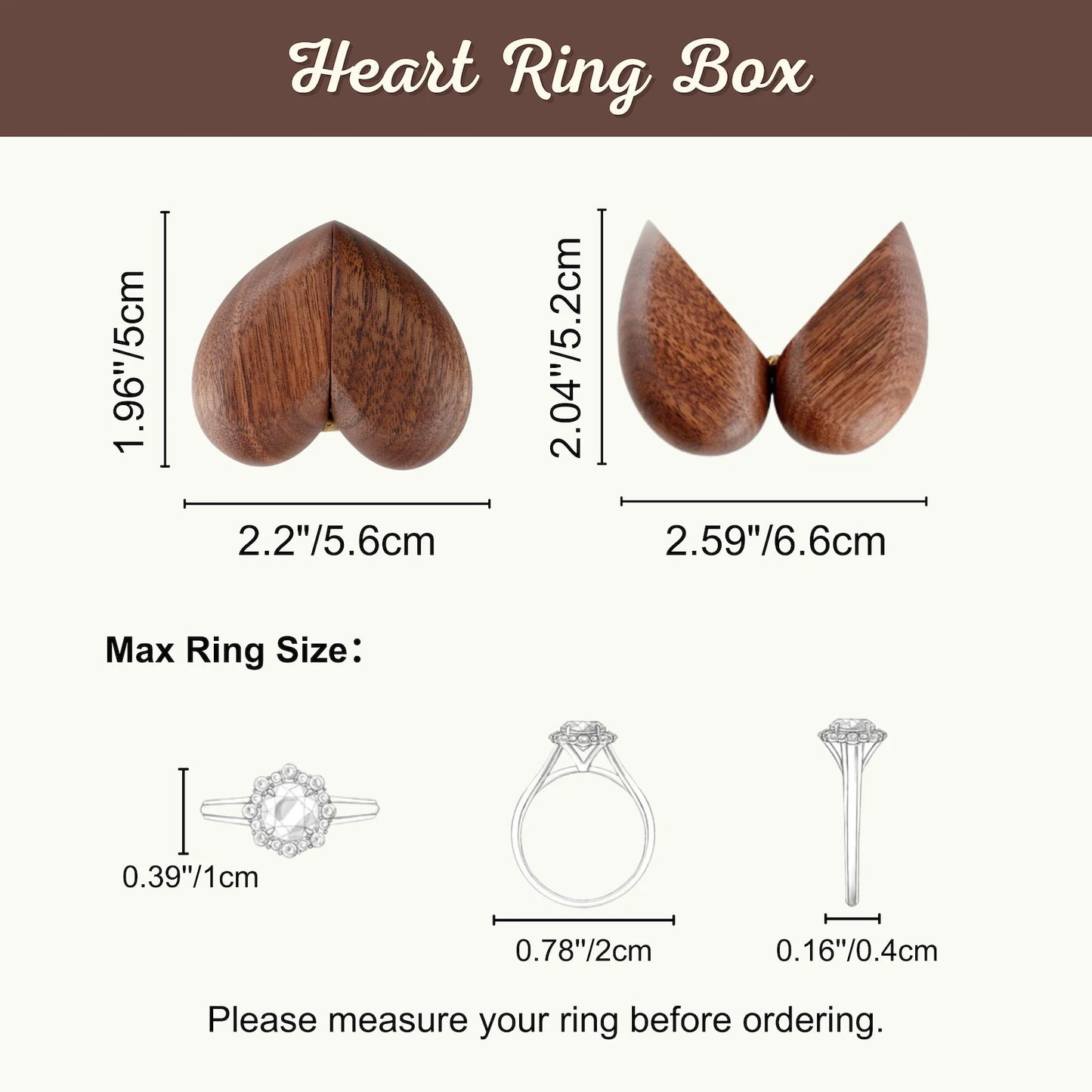 Romantic Heart - Shaped Wooden Wedding Ring Proposal Box,  Customizable for Weddings, Unique Jewelry Holder Gift