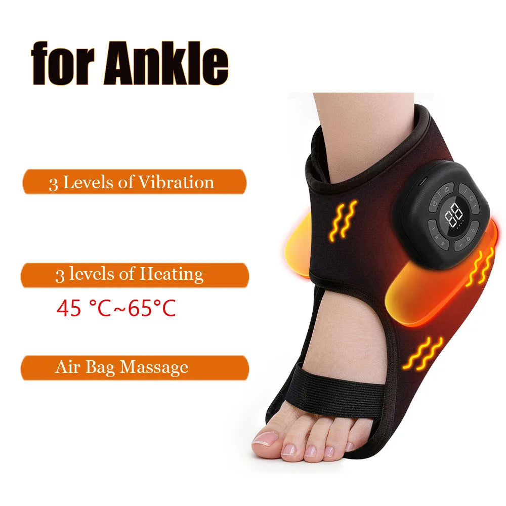 Electric Ankle Massager Air Bag Compression 3 Levels Vibration 5-speed intensity mode 45-65°C Heating Pad