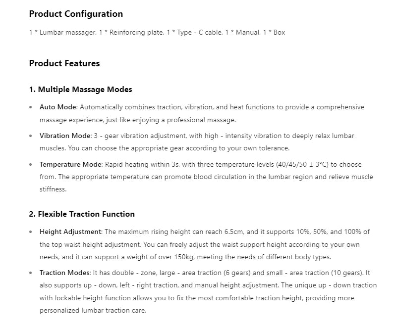 Ergonomic Electric Lumbar Traction Massager Adjustable Vibration Waist Spine Support Back Massage Machine Inflatable Stretcher