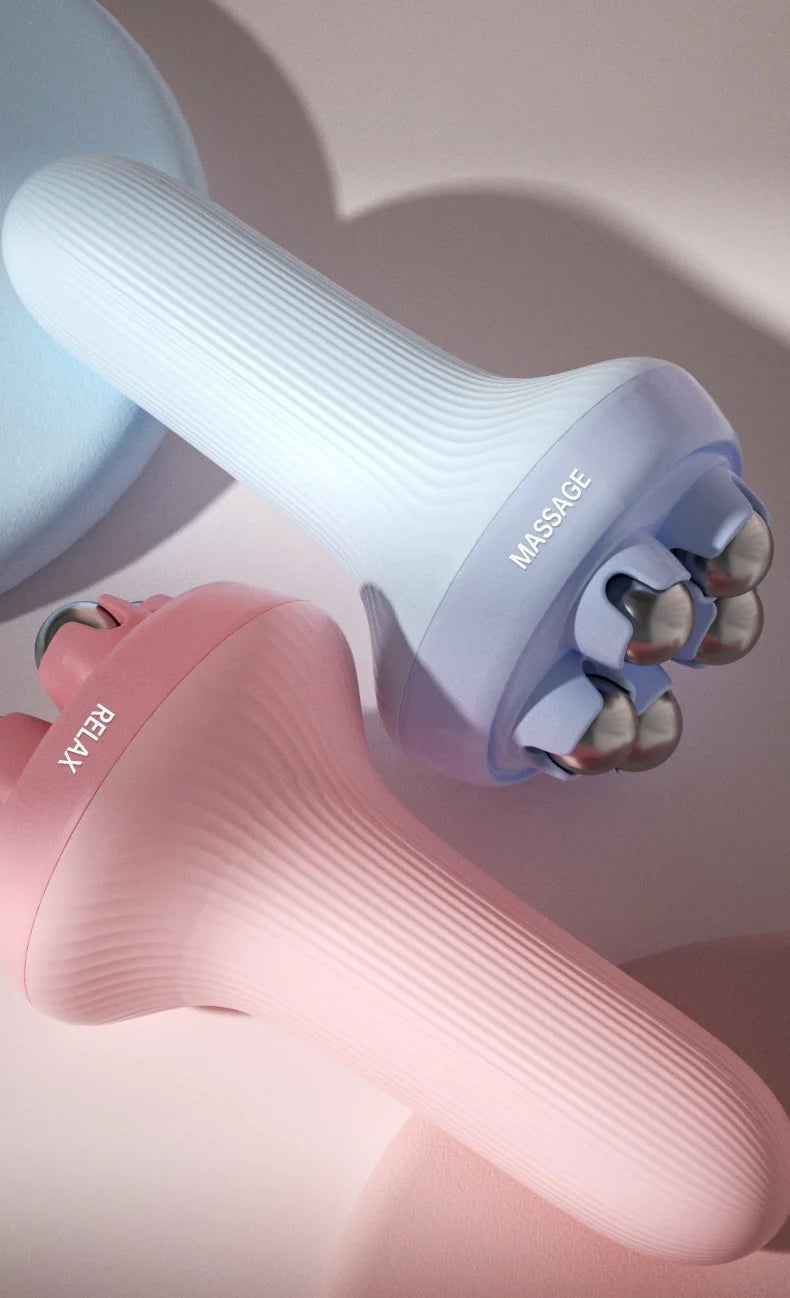 Handheld portable abdominal and leg unblocking meridian roller massage tool,360 ° rotating magnetic bead motion shaping massager