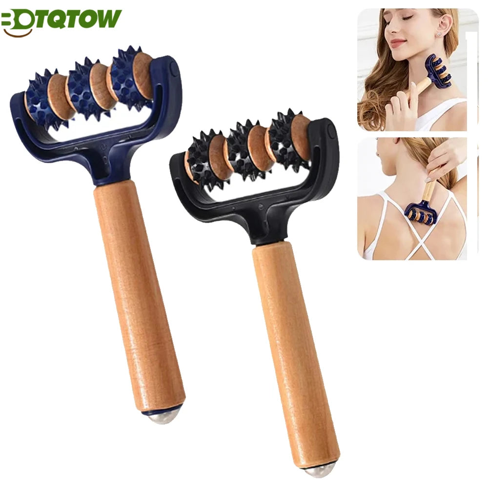 1pcs Wooden 3 Wheeled Handheld Massage Roller Tool, Ergonomic Design, Lightweight and Compact for Home,Office,or Travel,All Ages