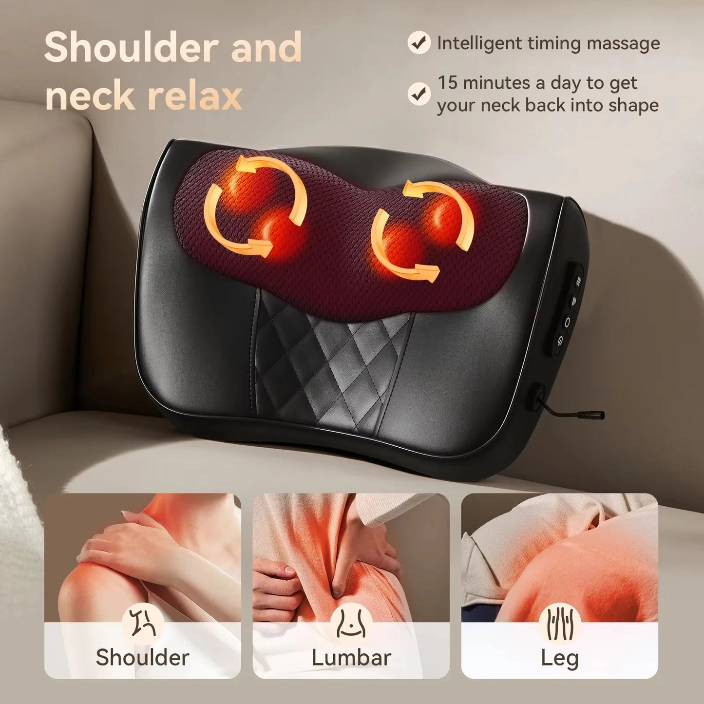 Back Massager for Deep Tissue Shiatsu Lower Neck Massager with Heat 3D Kneading Massage Pillow for Shoulder Legs Gifts for Mom D